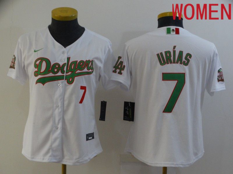 Women Los Angeles Dodgers 7 Urias White Game Nike MLB Jerseys